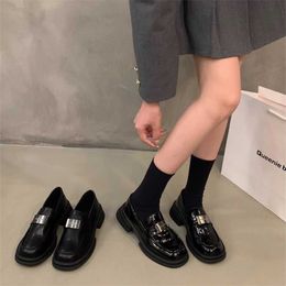 Dress Shoes Thick sole versatile black loafers for women's shoes new spring and autumn season foot British style small leather