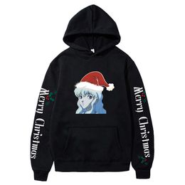 Gojo Satoru Christmas Print Hoodies Halloween Sweatshirts Anime Cartoon Hiphop Streetwear Thin Fleece Sweatshirt Coat