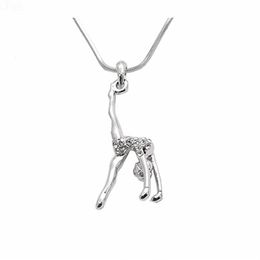 Double Nose Arrival Metal Inlay Women Figure Gymnastic Girl Charm Necklace Gym Jewellery Pendant Necklaces2924