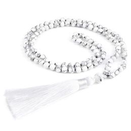 Pendant Necklaces Fashion White Tassel Long Necklace 6mm 108 Beaded Natural Stone Black Line Turquoises Handmade Mala Women Men Je3581300