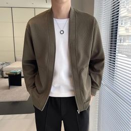 Men's Sweaters Fashion Casual Collarless Jacket Youth Trendy Cardigan V-neck Top Texture Fabric