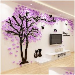 Wall Stickers Creative Flowering Tree Pattern Acrylic Wall Sticker Romantic Home Decor Stickers 1Pcs Tv Sofa Background Decorations 21 Dhxfu