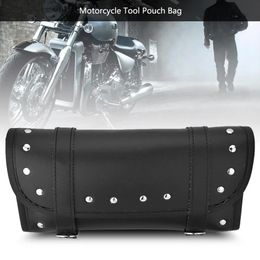 Black PU Leather Motorcycle Motorbike Front Rear Fork Tool Bag Handlebar Bags Lage Saddlebag