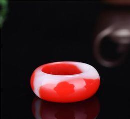 Chinese Red White Jade Carve Jadeite Ring Charm Jewellery Fashion HandCarved Man Woman Luck Gifts Amulet Cluster Rings4042533