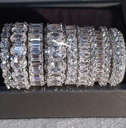 Sparkling Luxury Jewellery 925 Sterling Silver Princess Cut White Topaz CZ Diamond Promise Wedding Bridal Ring Gift 20 styles3578852
