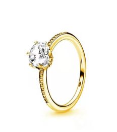 Fashion Women CZ Diamond Rings 18k golden Sparkling Crown with Original Box for P 925 Sterling Silver Women Wedding Gift Rin1943447