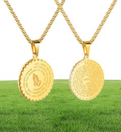 Vine Mens Coin Pendant Necklaces Hip Hop Gold Link Chain Titanium Steel Round Scripture Necklace for Men Women Statemenet Jewellery Gift3797883