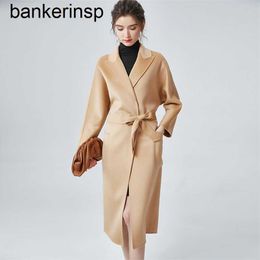Top Cashmere Coat Maxmaras Labbro Coat 101801 Pure Wool Cashmere doublesided autumn and winter new water wave pattern loose tie Nightgown medium long Woollen femal