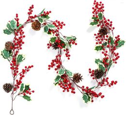 Decorative Flowers 6 FT Red Berry Garland Christmas Decorations Artificail With Pine Cone Eucalyptus Leaves Rustic Twig