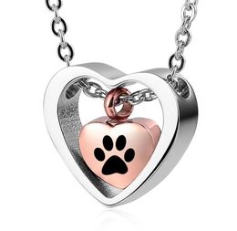 Pet dog Paw print Keepsake Necklaces Memorial Pendant Stainless Steel Cremation Jewellery for Ashes for Pet Rose Gold3691387