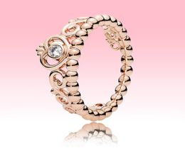 High quality Rose gold plated Wedding RING Cute Princess Tiara Crown Ring for P 925 Silver CZ diamond Gift rings with Original box3943606