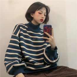 Women's Sweaters Women Sweater Clothes Casual Autumn Tops Long Sleeve Oversize Cotton Pullovers Striped Korean Turtleneck Harajuku Drop