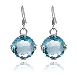 Earrings Szjinao Sparkling Aquamarine Earrings For Women Real 925 Sterling Silver Boho Bridal Gemstone Round Viking Fashion Jewellery Gift