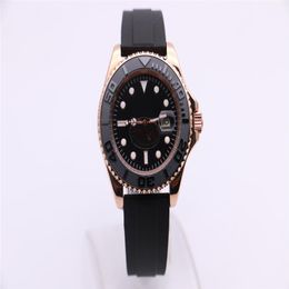 Men's Mechanical Watch 268655 Business Fashion Modern Ceramic Circle Sapphire Mirror Black Surface Rubber Strap Gold Case265w