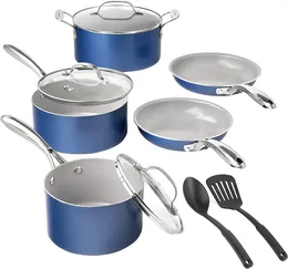 Cookware Sets Blue 10 Piece Pots & Pans Set Nonstick Pot Pan Kitchen Ceramic Dishwasher Safe