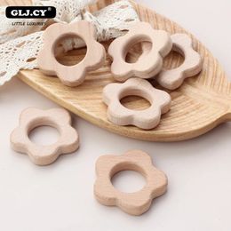 Wooden Flower Teether Wood Rings Beech Teething Grasping Wooden Animal Toy Rodent Baby Pendant DIY Pacifier Chain Teething Toys 231225