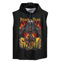 Attack on Titan Tops Armin Arlert Oversized T-shirt Anime Hooded Tank Top Loose Shirt Eren Yeager Sleeveless Shirts for Men