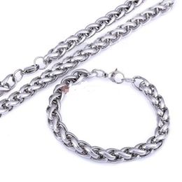 24'' 8 5'' Pure 316L Stainless Steel Silver HUGE 6mm wide wheat Rope chain link Chain Necklace & Bracelet Mens1938