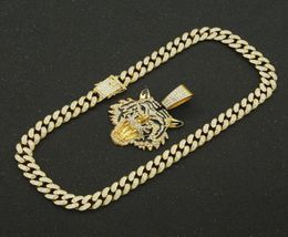 Pendant Necklaces Hip Hop Iced Out Cuban Chains Bling Diamond Animal Tiger Mens Miami Gold Chain Charm Jewellery Choker GiftsPendant3216563