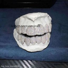 Grills Exclusive customization Moissanite Teeth Grillz iced out Hop 925 Silver decorative braces Real Diamond Bling Tooth Grills For Men