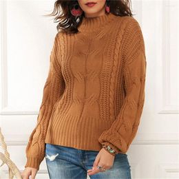 Women's Sweaters Fashion Cable Knitted Y2k Pullover Mock Neck Long Sleeve Sweater Women Trend Twist Knitwear Top Winter Clothing