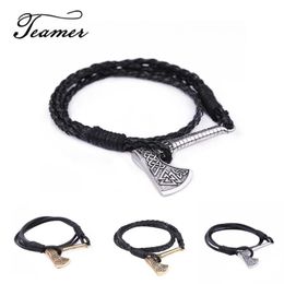 Charm Bracelets Teamer Vintage Silver Colour Pendant Trinket Viking Slavic Amulet Sword Axe Symbol Shield Bracelet Jewelry245u