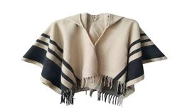 Women Tassel Shawls 2 Colors Fashion Stripes Beige Gray Scarves Hooded Shawls Poncho Wraps for Winter 1979080