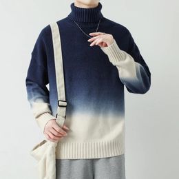 Men's Sweaters Autumn Winter Fashion Turtleneck Sweater Loose Knitted Pullovers Mens Contrast Colour Casual Streetwear Pullover