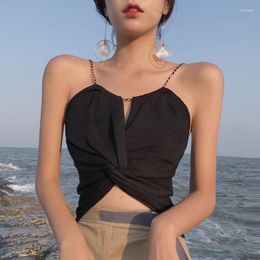 Women's Tanks Biyaby Sexy Strap Vest Women Korean Chain Chest Wrap Knitted Woman 2024 Summer Casual Beach Wear Backless Crop Tops Lady