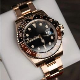 The most populars Colour appearance men's watch rose gold bracelet ceramic rotating bezel black dial comes with luminous 3374