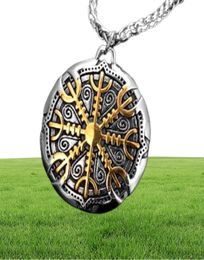 Fashion Jewellery Never Fade Norse Compass Gold Colour Necklace Men Vikings Runes Stainless Steel Trident Vegvisir Amulet Pendant Ice2706386