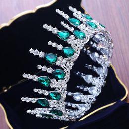 Good Quality Prom Queen Crown Green Red White Crystal Rhinestone Wedding Tiaras Crowns for Women Bridal Hairband Pageant Crowns229F