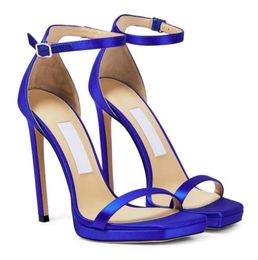 2024 Sexy Women dress sandal super heels Alva 120mm Buckle Heeled Sandals patent leather high heeled platform pumps ankle strap black blue satin luxury designers