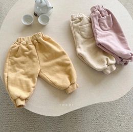 Trousers Baby Clothing Boys And Girls Autumn Winter Warm Pants Korean Style Fleece Solid Colour Kids Casual