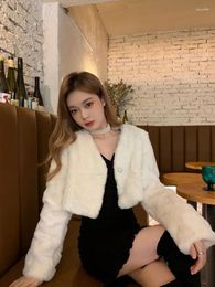 Women's Fur White Short Faux Lamb Jacket Women V-neck Furry Fluffy Coat Plush Wool Imitation Winter
