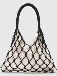 Waist Bags Women Canvas Handbag Handmade Woven Rope Mesh Summer Fashion Hollow Out Shoulder Bag