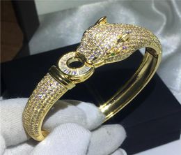 Vecalon Luxury Leopard Bangle Micro Pave 400pcs cubic zirconia Yellow Gold Filled Bracelet bangle for womens Wedding accessaries G1226621