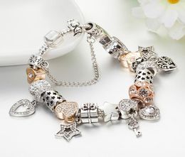 High quality 925 Silver Plated heart-shaped Charms and Key Pendant Bracelet for Charm Bracelets Gift Jewelry6639921