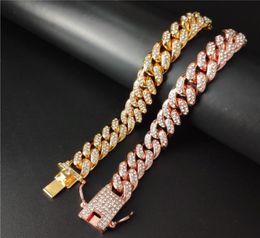 Cuban Link Chain Bracelets Tennis Iced Out Bling Simulated Diamond Mens Hip Hop Jewelry Silver Rose Gold 12mm Women Fashion Hiphop1419662