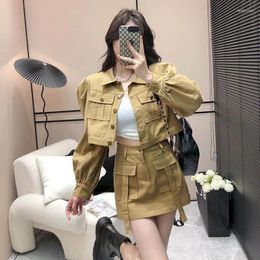 Work Dresses Workwear Uniform Safari Style Puff Sleeve Jacket And High Waisted Short Skirt Sets Summer Korean Fashion Suits Dress Women