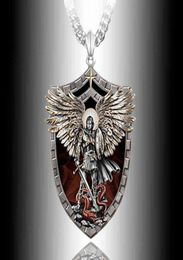Exquisite Fashion Warrior Guardian Holy Angel Saint Michael Pendant Necklace Unique Knight Shield Necklace Anniversary Gift G12067612351