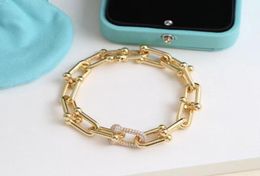 Brand Link Chain Cham Bracelets Hip Hop Copper Luxury Horseshoe Designer Bling Shining Crystal Diamond Choker Necklace Bracelet Party Wedding Jewelry5136991