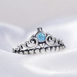 T GG NEW Blue Tiara Ring Authentic Sterling Silver Women Wedding Jewelry girlfriend Gift for Crown Rings with Original box Set