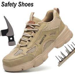 Work Shoes Hollow Breathable Steel Toe Boots Lightweight Safety Antislippery For Men Women Male Sneaker 231225