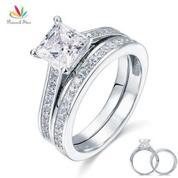 Peacock Star 1 5 Ct Princess Cut Solid 925 Sterling Silver 2-pcs Wedding Promise Engagement Ring Set Cfr8009s Y19051002234v