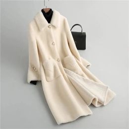 Jackets Winter Fur Coat Female 2023 Long Sheep Shearling Jackets Women Wool Casual Coats Single Breasted Jaqueta Feminina X839