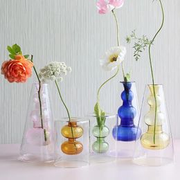 Vase Modern Home Decor Living Room Decoration Terrarium Plant Flower Pot Decoration Transparent Colour Art Double Glass Vases 231225