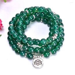 Strand Natural Green Agate 108 JapaMala Stretch Wrap Bracelet For Women Yoga Jewellery Meditation Prayer Beads Drop Wholesale
