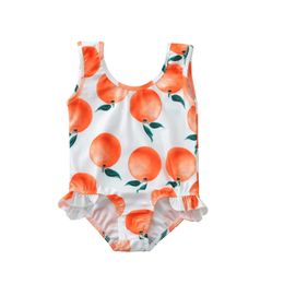 set 2021 Summer kids swimwear for girls Toddler One Piece Orange Printed Ruffles Swimsuit Swimwear bambina Outfit Beachwear