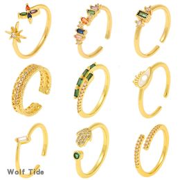 Korean Style Open Cuff Finger Rings Shiny Cubic Zirconia Opening Wedding Bridal Tail Ring Open Adjustable Jewerly Female Finger Cluster Rings For Women Wholesale